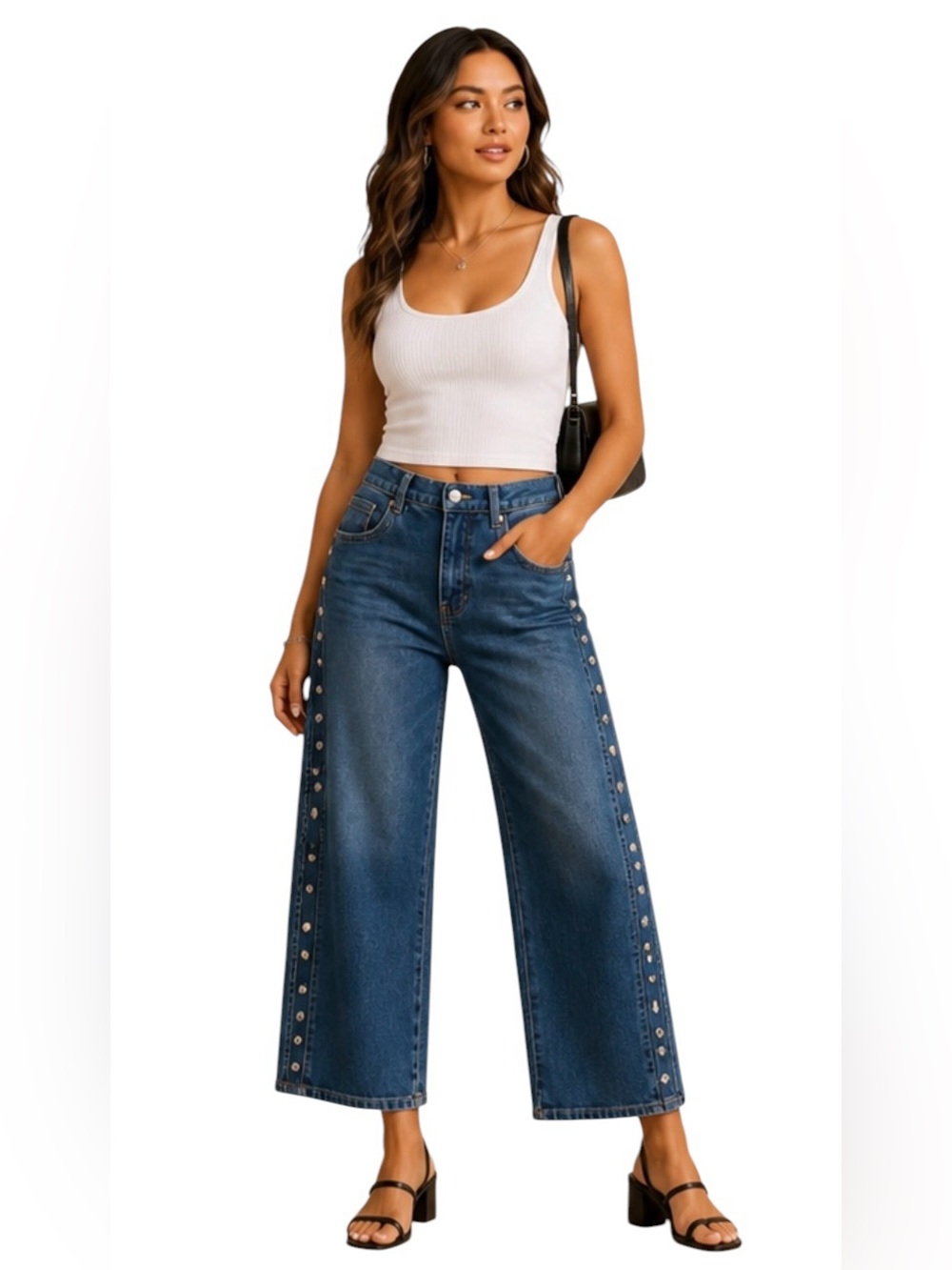 BLUE B COLLECTION Studded Wide Leg High Rise Jeans Women’s Size Large NWT